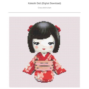 Kokeshi Doll Cross Stitch Pattern Digital Download image 1