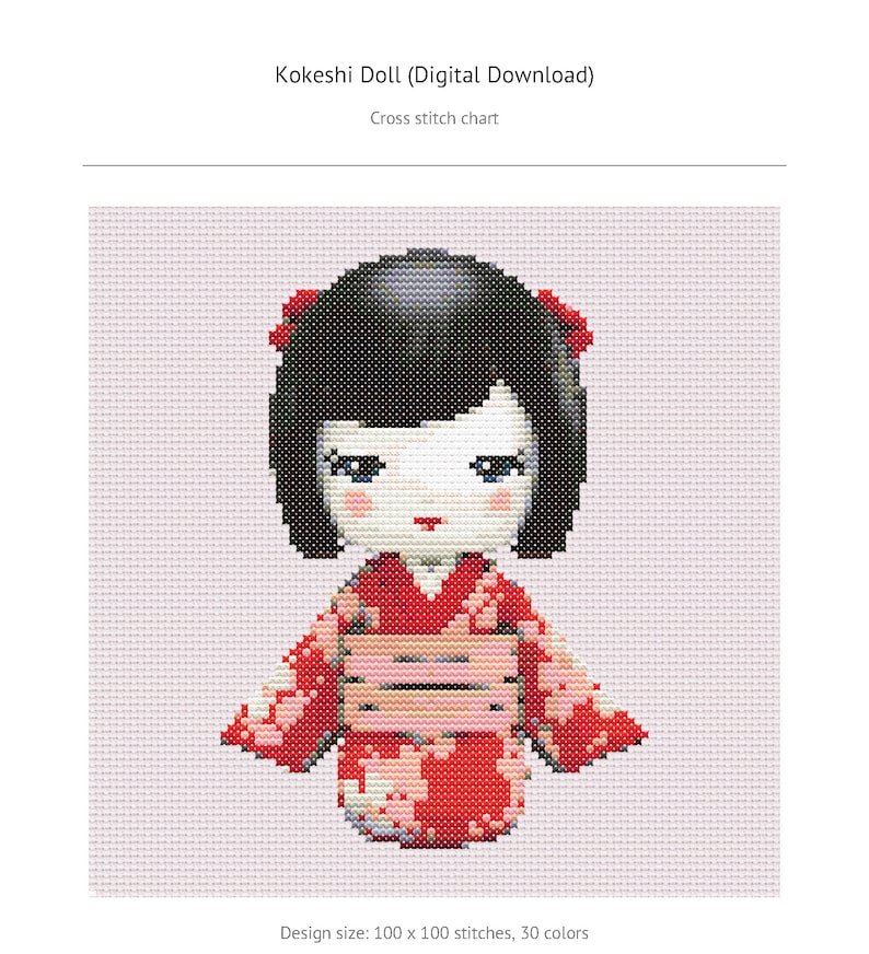 Kokeshi Doll Cross Stitch Pattern Digital Download image 1