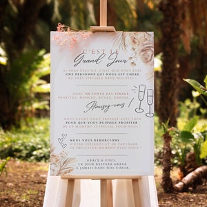 Wedding welcome panel kit to personalize, to print, pampas model, beige, natural, nature, invitations to edit image 1