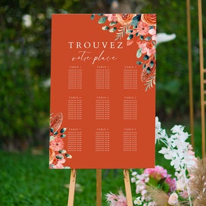 Simple wedding table plan panel kit to personalize, to print, terracotta model, terracotta, invitations to edit image 1