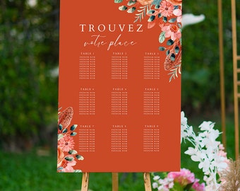 Kit panneau plan de table simple de Mariage à personnaliser, à imprimer, modèle terracotta, terre cuite, invitations à éditer