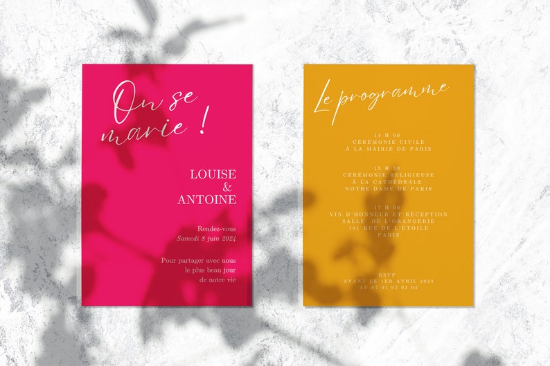 Kit d'invitation de Mariage à personnaliser, à imprimer, modèle coloré, invitations à éditer image 2