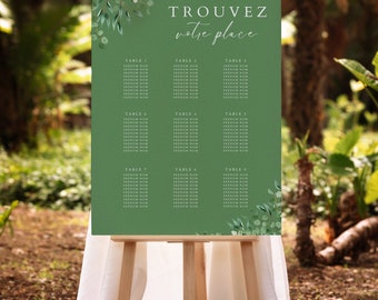 Kit panneau plan de table simple de Mariage à personnaliser, à imprimer, modèle vert, verdure, nature, à personnaliser