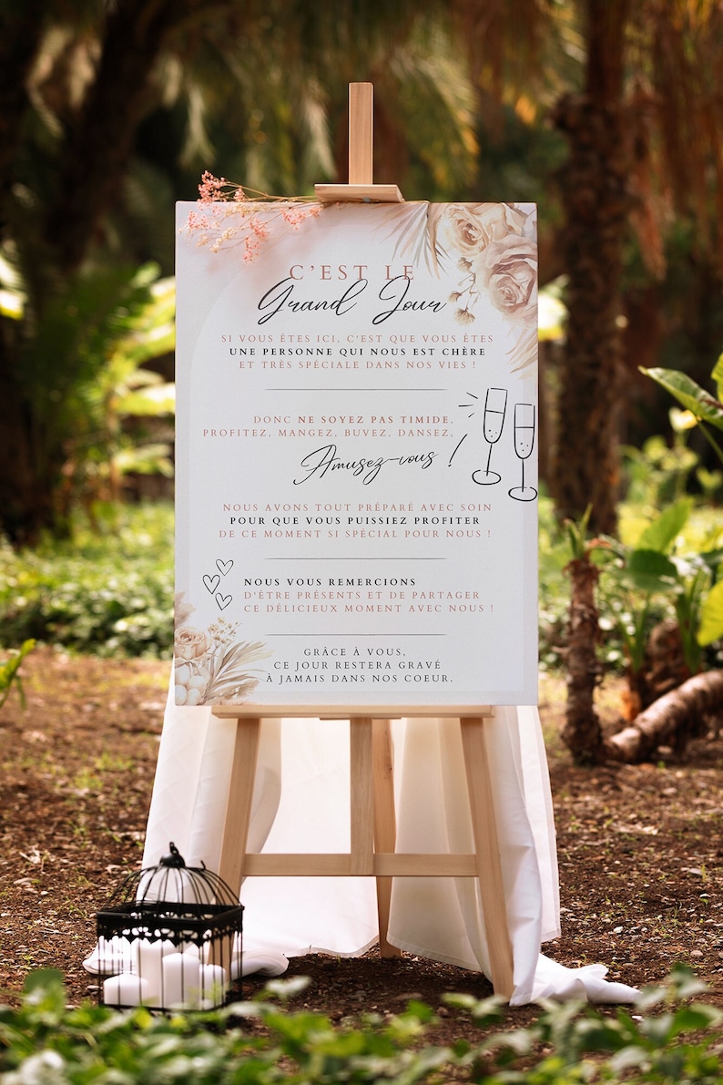 Wedding welcome panel kit to personalize, to print, pampas model, beige, natural, nature, invitations to edit image 1