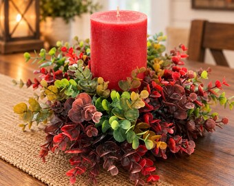 Eucalyptus Autumn Candle Ring, Fall Home Decor