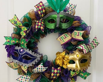 Mardi Gras Wreath, Mardi Gras Door Decor, Fat Tuesday, Mardi Gras, Mardi Gras Decor, Mardi Gras Gift Idea, Wreath For Mardi Gras, Home Decor