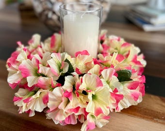 Floral Candle Ring, Spring Candle Ring, Table Decor, Floral Table Decor, Home Accents, Floral Home Accents, Candle Rings, Gift Ideas,Petunia