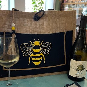 Bee Jute Tote Bag, Bee, Insect, Nature, Queen Bee, Gift for her, Honey Bee, bumblebee, honeycomb, Bee Hive, Bee Aesthetic Gift.