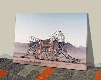 Two People Turning Their Backs On Each Other At Burning Man Canvas Art, Canvas Painting Print Art, Living Room Wall Decor, Canvas Home Gift