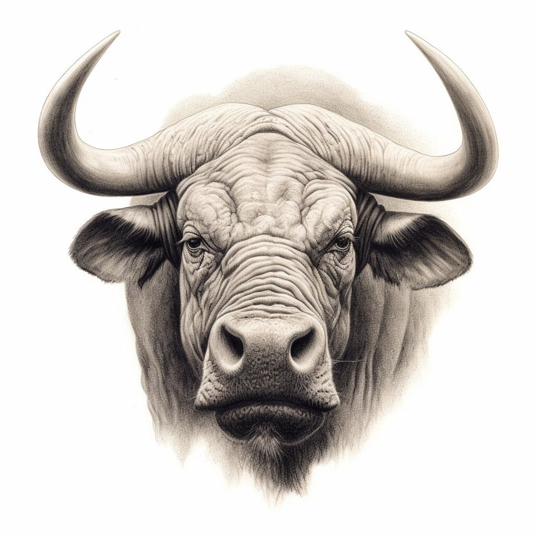 African Buffalo Line Drawing Digital Download 24x24 Inches Etsy