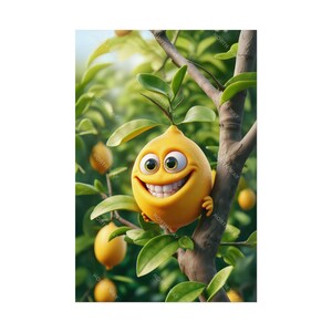 Happy Lemon in the Tree, Digital Poster – Cute and Funny Fruit ...