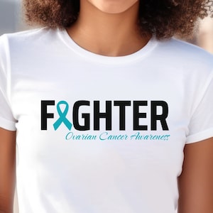 Ovarian Cancer Fighter Ribbon Shirt, Ovarian Cancer T-shirt, Teal Ribbon, Ovarian Cancer Shirt, Cancer Support Tee, Ovarian Cancer Awareness