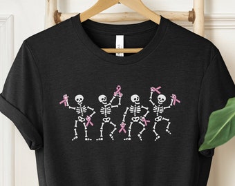 Dancing Skeletons Breast Cancer Shirt, Breast Cancer Ribbon Tee, Cancer Halloween Shirt, Breast Cancer Gift,I Wear Pink for my Mama Tshirt