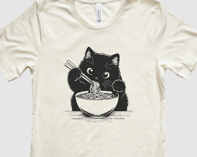 Ramen Cat T-Shirt, Cat Lover Gift, Kawaii Shirt, Cat Ramen Gift, Anime Cat T-Shirt, Japanese Shirts, Foodies Shirt, Ramen Lover, Kitty Tee