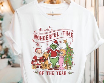 Retro Grinch Christmas Tree Shirt, The Most Wonderful Time Of The Year Grinch Christmas T-shirt, Merry Grinchmas Tee, Retro Christmas Gift