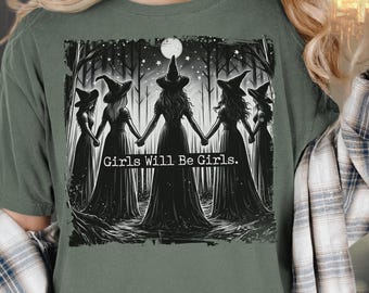 Comfort Colors Vintage Girls Will Be Girls Tshirt, Witch Lover Gift, Funny Witch Shirt, Halloween Women Shirt, Witchy Tshirt, Girl Power Tee