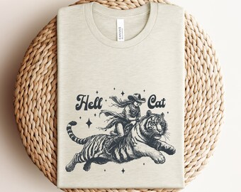 Cowgirl Vintage Shirt, Hell Cat T-shirt, Cowgirl Tiger Tshirt, Tiger Tee, Cat Lover Gift, Cowgirl Shirt, Funny Cowgirl Shirt, Meme Tee