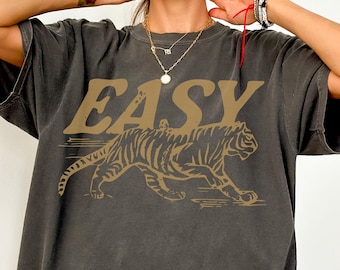Easy Tiger Comfort Colors® Shirt, Vintage Distressed Tiger Tshirt, Oversized Retro Tiger Tee, Retro Tigers T-shirt, Tiger Lover Gift