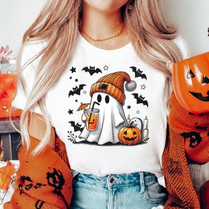 Women's Halloween Ghost Shirt - Funny Spooky Season Short Sleeve Tee For Fall Holiday