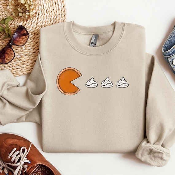 Pumpkin Pie Pac Man Sweatshirt, Pumpkin Sweatshirt, Thick Thighs Sweater, Thanksgiving Sweatshirt for Women, Cozy Thanksgiving Sweatshirt
