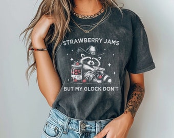 Comfort Colors® Raccoon Shirt, Strawberry Jams But My Glock Dont, Raccoon Lover Gift, Retro Shirt, Funny Raccoon Shirt, Funny Meme T-Shirt
