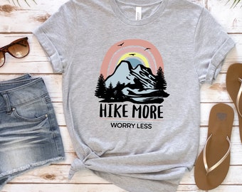 Women's Hiking Shirt, Hiking, Hike More Worry Less, Adventure Shirt, Outdoor Shirt, Nature Lover, Camping Shirt, Gift for Hiker, Hiker Tee