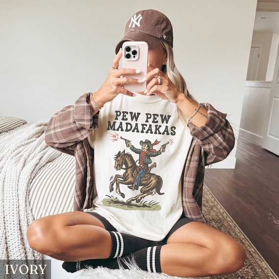 Retro Cowboy Comfort Colors© Shirt, Pew Pew Madafakas Tshirt, Funny Western Gift, Vintage Cowboy Graphic Tee, Vintage Rodeo T-shirt