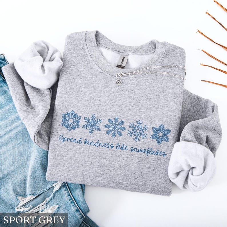 Spread Kindness Like Snowflakes Sweatshirt, Winter Mental Health Outfit, Positive Snowflake Crewneck, Be Kind Xmas Vibes Sweater, Xmas Gift image 4