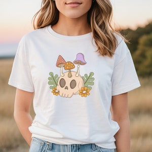 Mushroom Skull Shirt, Mushroom Skeleton Halloween Tshirt, Hippie Mushroom Skull Tee, Plant Shirt, Nature Shirt, Vintage Mushroom Shirt