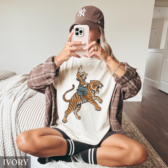 Cowgirl Tiger Comfort Colors© Shirt, Vintage Rodeo Tee, Easy Tiger Tshirt, Tiger Lover Gift, Retro Cowgirl Graphic Tee, Rodeo Apparel