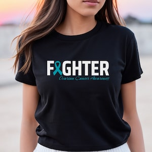 Ovarian Cancer Fighter Ribbon Shirt, Ovarian Cancer T-shirt, Teal Ribbon, Ovarian Cancer Shirt, Cancer Support Tee, Ovarian Cancer Awareness