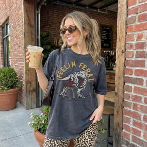 Funny Rodeo Comfort Colors® Shirt, Cowboy Rodeo Tshirt, Feeling Feral Tee, Retro T-rex Shirt, Dinosaur Lover Gift, Western Graphic Tee image 3