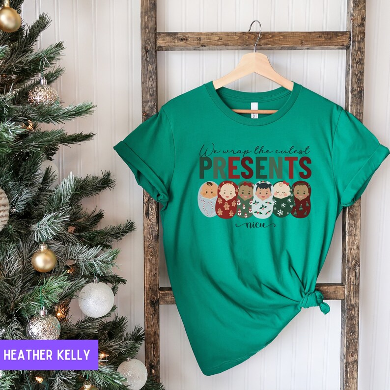We Wrap the Cutest Presents Shirt, NICU Tshirt, Christmas nicu Tee, Cozy Nurse Christmas Shirts, nicu Nurse Swaddled Babies, Neonatal Nurse image 3