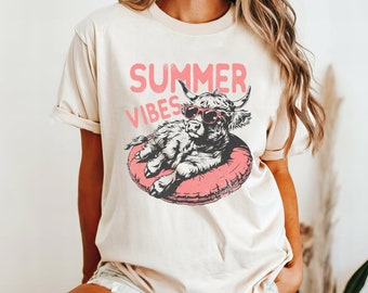 Summer vibes Shirt, Highland Cow Summer Tshirt, Retro Summer T-shirt, Funny Beach T shirt, Highland Cow Tee, Beachy Shirts, Western Summer