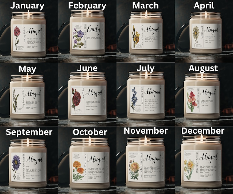 Birth Month Flower Candle Birthdate Candle Personalized Candle