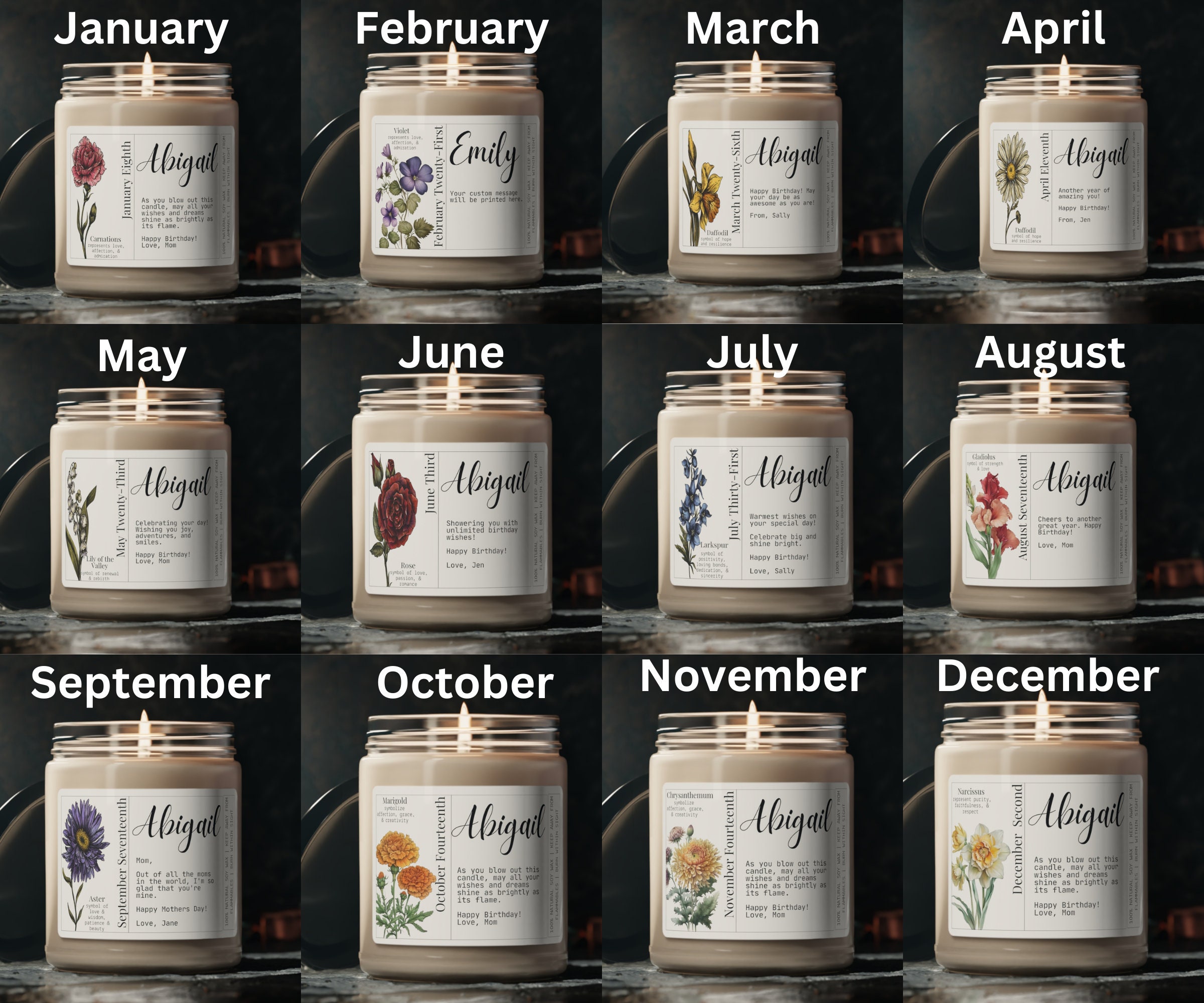 Birth Month Flower Candle Birthdate Candle Personalized Candle Customized Birthday Candle