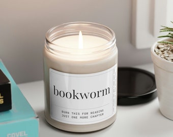 Bookworm Candle Just One More Chapter Book Lover Gifts,  Bookish Candles, Scented Vegan Soy Wax Literary Gift for Her