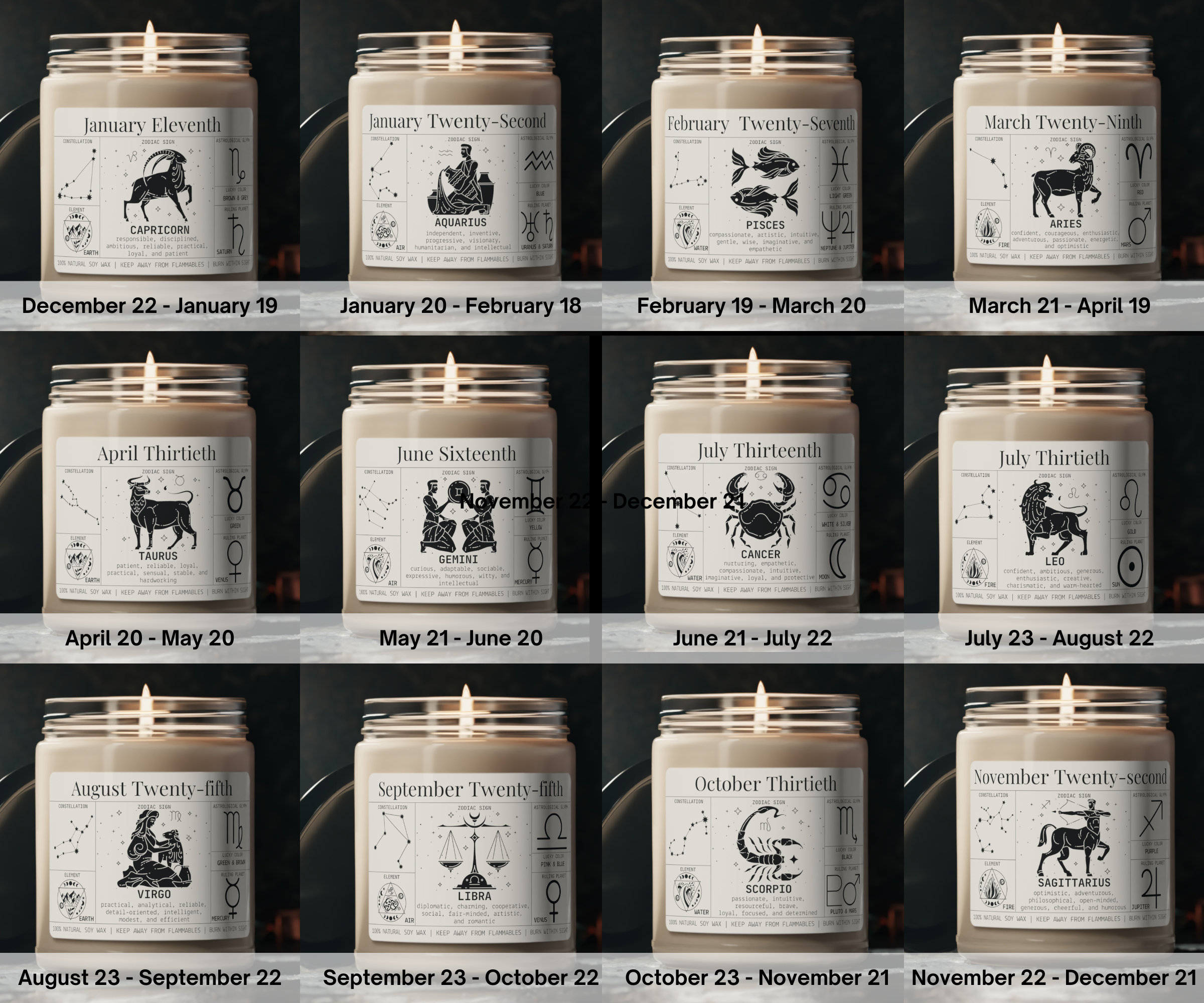 Personalized Zodiac Birthdate Candle Zodiac Sign Etsy