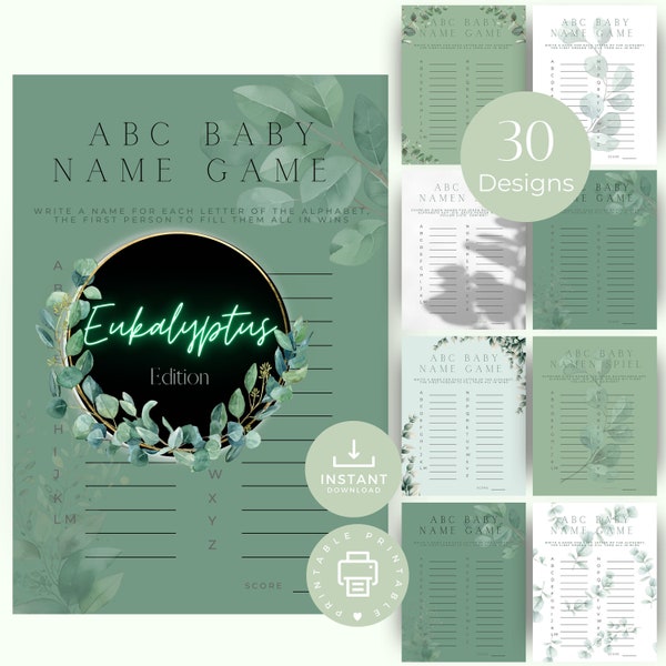 ABC Baby name game|perfect for babyshower|babyshower game|guess babys name|babyparty|gender reveal|baby gender| Eucalyptus|baby|game|guest