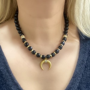 Elegant Black Necklace, Big Bold Chunky Onyx Necklace,Birthday Gift for Wife,Statement Gemstone Necklace for Women,Handmade Beaded Jewelry
