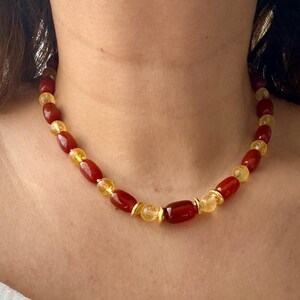 Statement Agate Necklace,Citrine Choker,Stylish Gemstone Necklace,Cyrstal Jewelry for Women,Boho Style Beaed Short Necklace,Handmade Gift