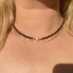 Garnet Necklace,Dainty Gemstone Choker,Deep Red Beaded Necklace,Unique handmade Necklace,Statement Jewelry,Christmas Gift for Women
