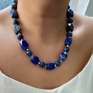 Lapis Lazuli Necklace, Blue Gemstone Necklace, Beaded Lapis Stone Jewelry, September Birthstone, Gift for Women