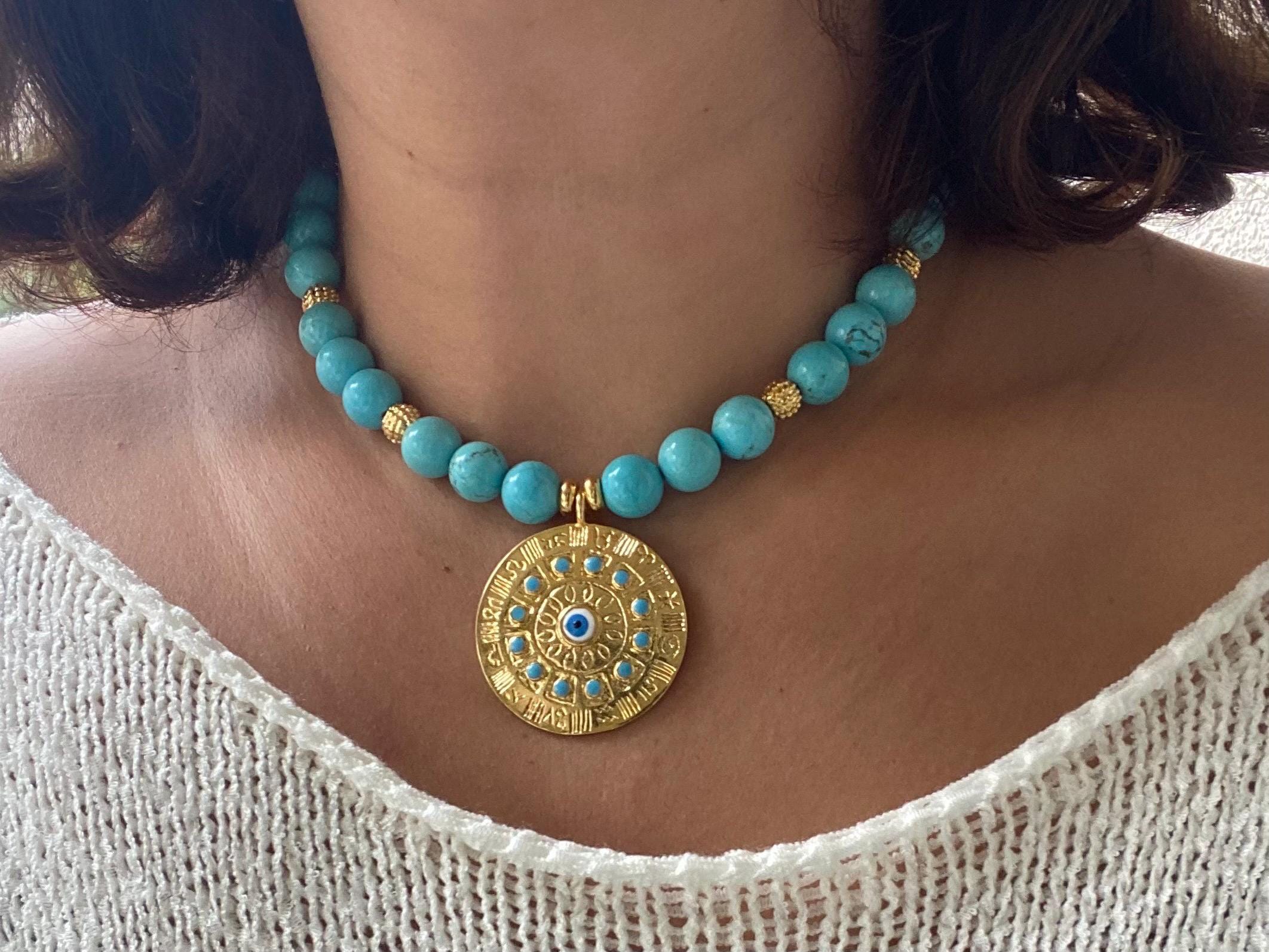 Collana Choker Boho Con Grande Cuore Turchese E Perline – Ciondolo Etnico Vintage, Gioiello Dichiarazione Per Donne E Ragazze
