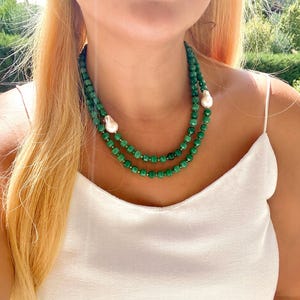 Green Gemstone Necklace, Statement Beaded Necklace, Chunky Big Bold Jewelry, Gift for Girlfriend, Aventurine Necklace for Women