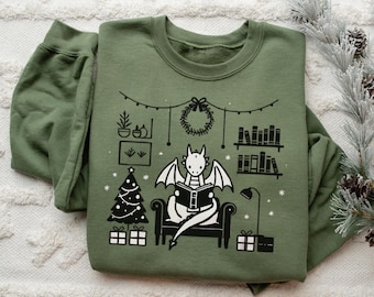 Mystical Bearded Dragon Reading A Book Christmas Sweater, Holiday Dragon Sweatshirt, Cute Dragon Apparel, Dragon Lover Gift, Winter Book