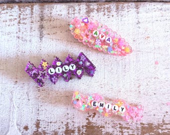 Personalized Girls Hair Barrette Custom Birthday Gift Flower Girl Name Accessory Kids Present