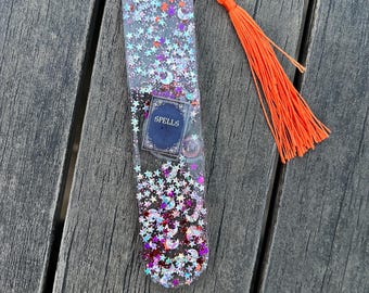 Enchanting Spellbook & Sparkling Halloween Bookmark: Magical Witchy Accessory for Mystic Readers