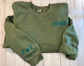 Personalized Roman Numeral Embossed Sweatshirt for Couples - Anniversary Gift