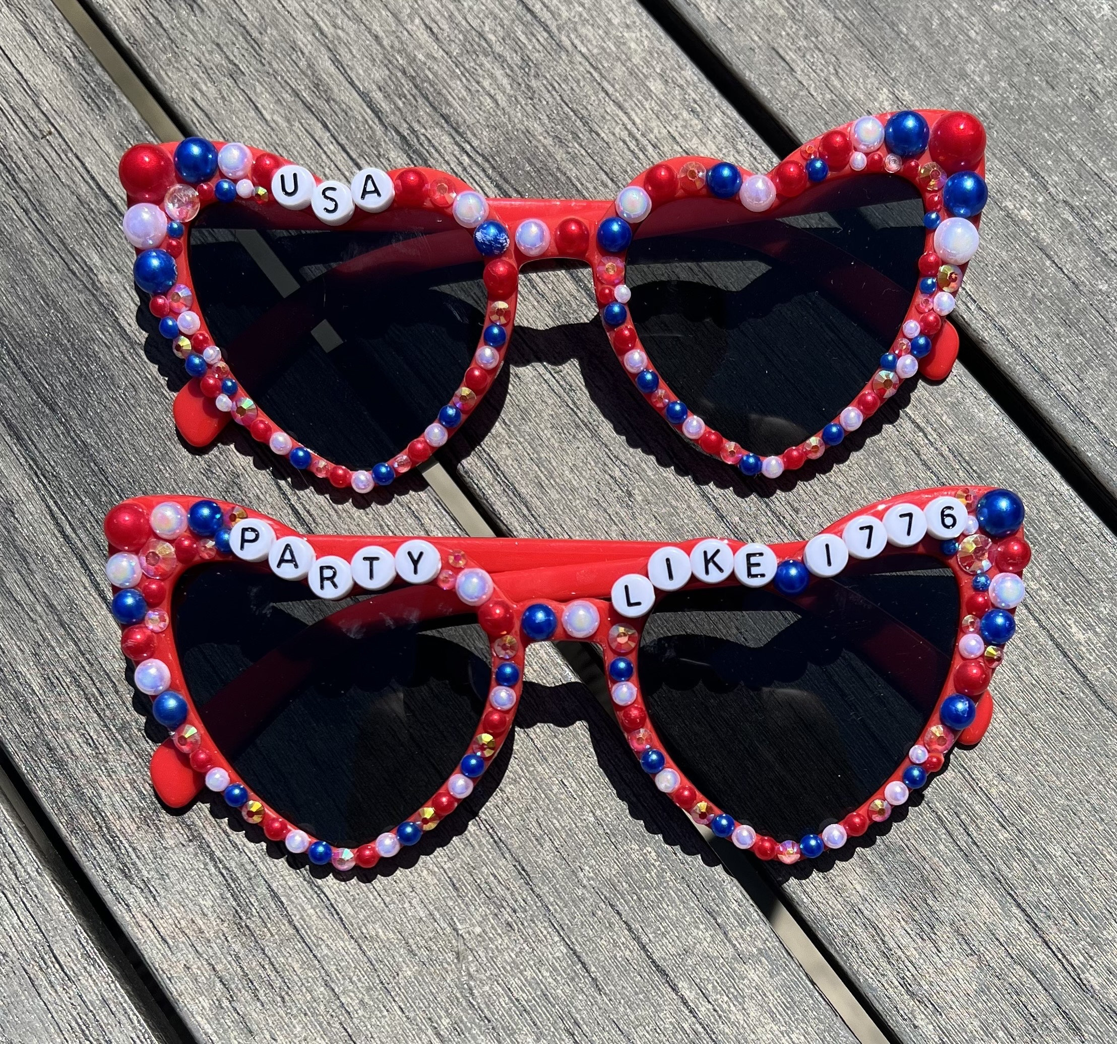 Personalized 4th of July Sunglasses with Pearl and Rhinestone Design